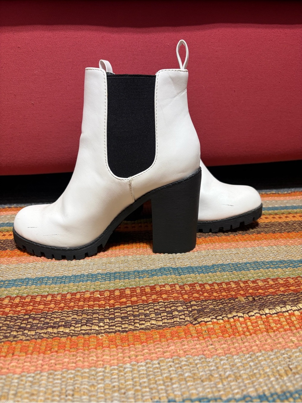 Soda White Chelsea Booties with Black Elastic Panel